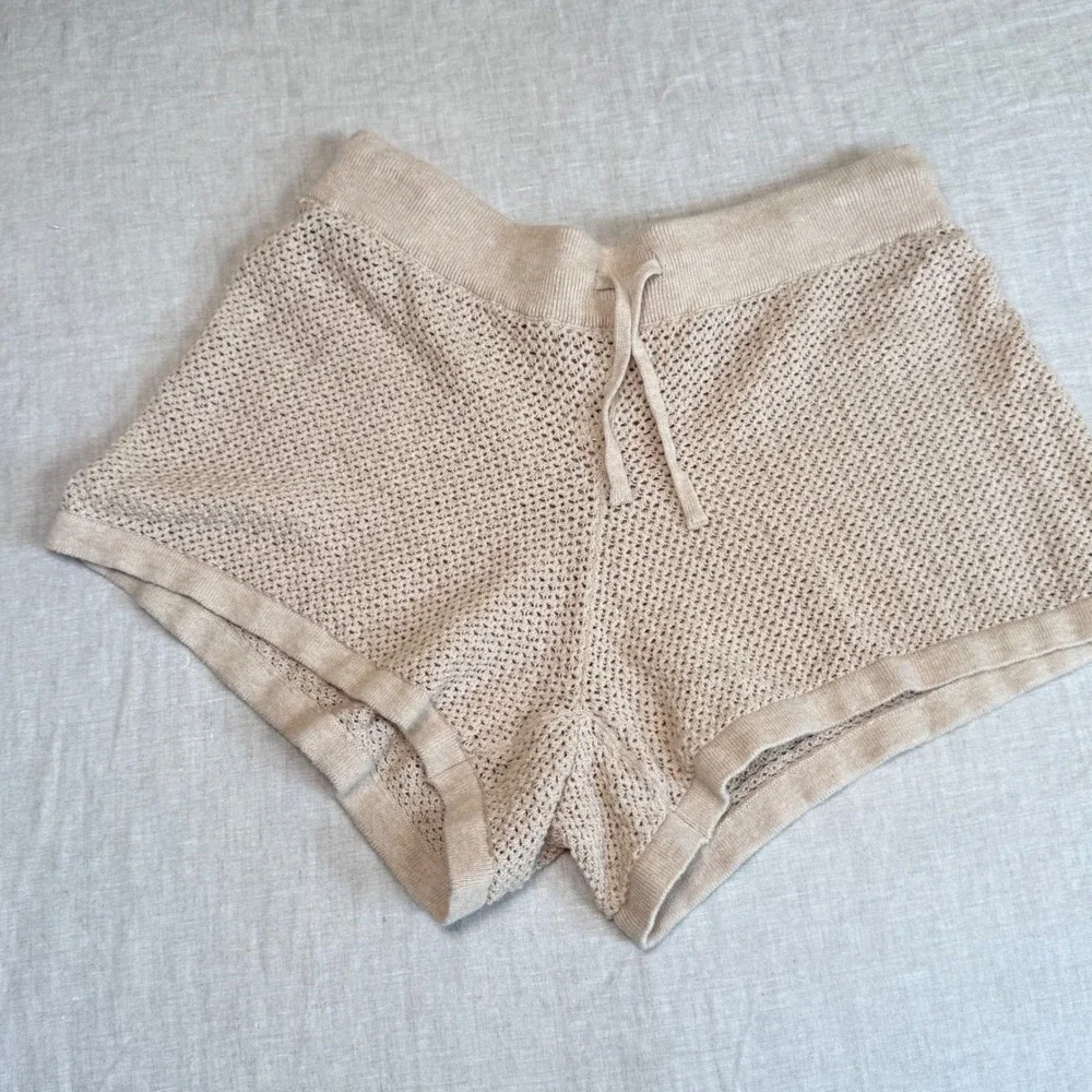 Pact Crochet Knit Shorts Womens S Beige Beachside Linen Crochet Organic Cotton